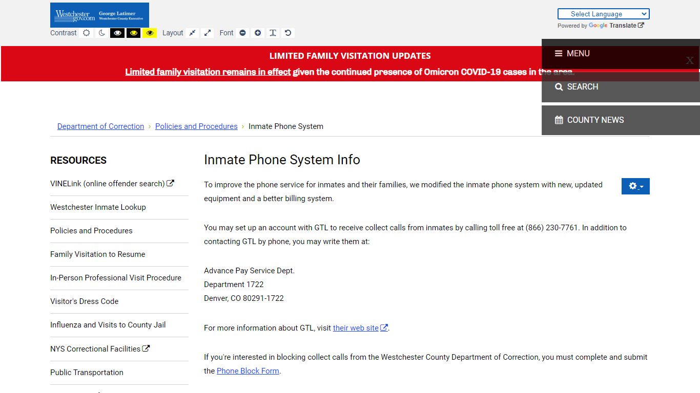 Inmate Phone System - Westchestergov.com