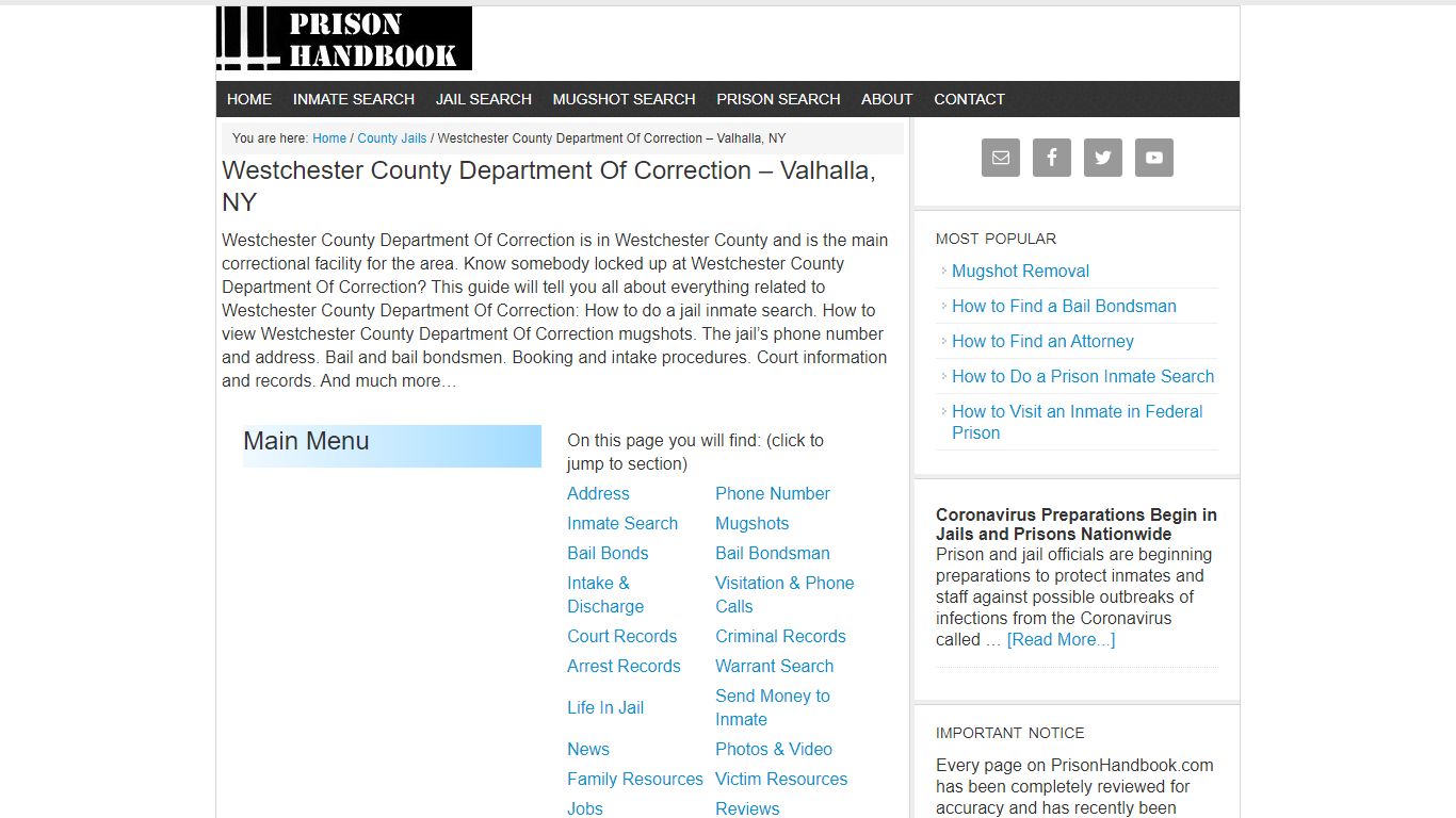 Westchester County Department Of Correction – Valhalla, NY